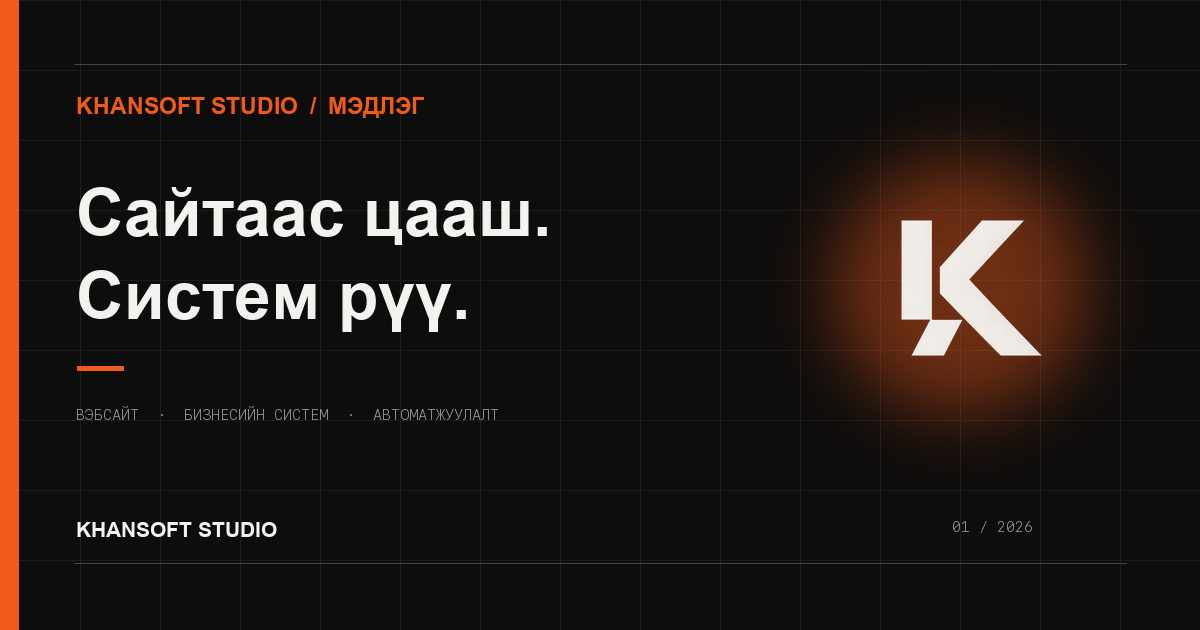 KhanSoft Studio-ийн Сайтаас цааш. Систем рүү. гэсэн гарчигтай брэнд зураг