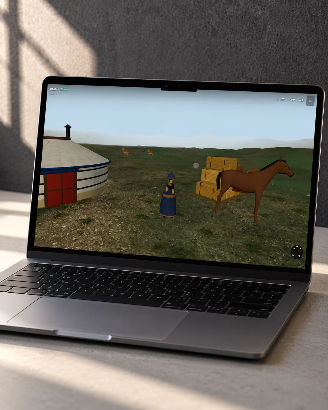 nuudel-ийн тоглоомын дэлгэцийг харуулсан зөөврийн компьютерийн AI mockup